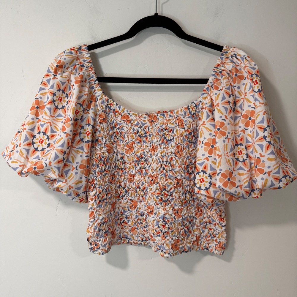 Anthropologie Dolan‎ Smocked Off The Shoulder Top Medium Floral Crop Blouse